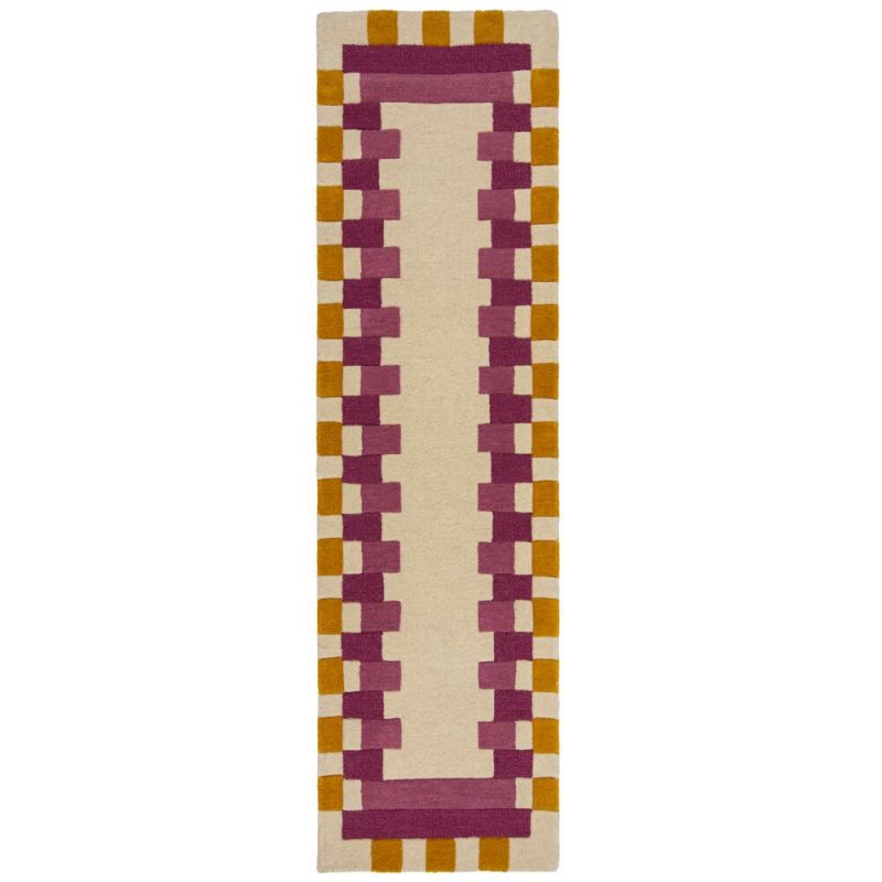 Tapis de salon laine rose et jaune Kai Wool Border runner