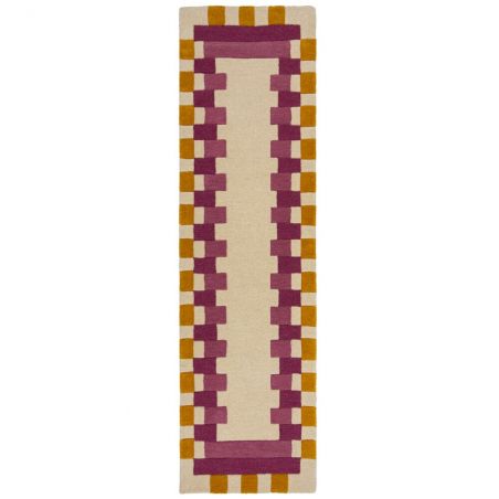Tapis de salon laine rose et jaune Kai Wool Border runner