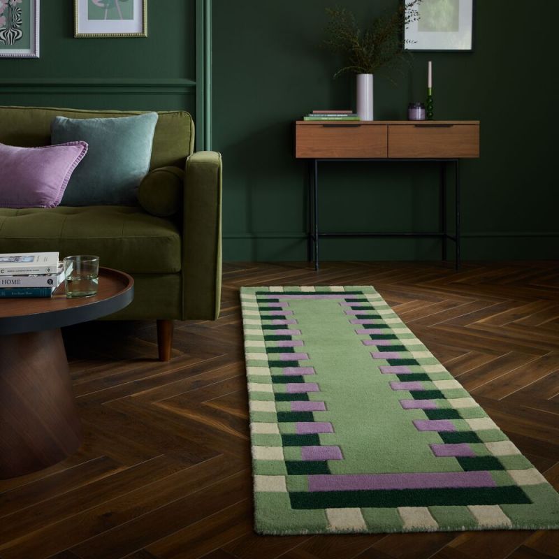 copy ofTapis de salon laine vert et violet Kai Wool Border
