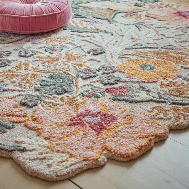 Tapis de couloir laine rose Floral Daphné zoom