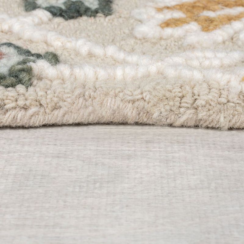 Tapis de couloir laine rose Floral Daphné epaisseur