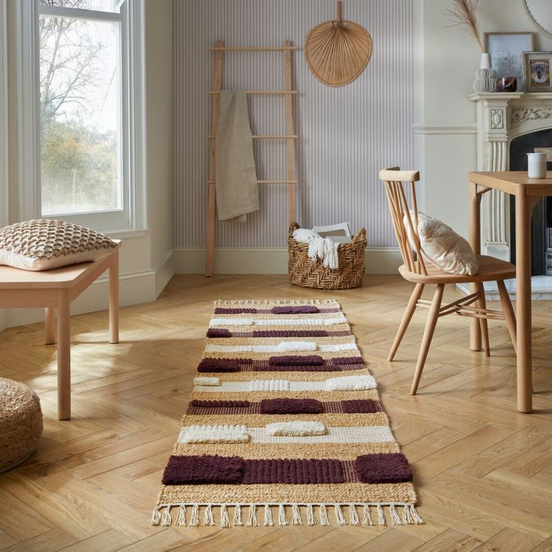 Tapis en jute à reliefs beige et violet Medina 