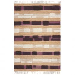 Tapis en jute à reliefs beige et violet Medina