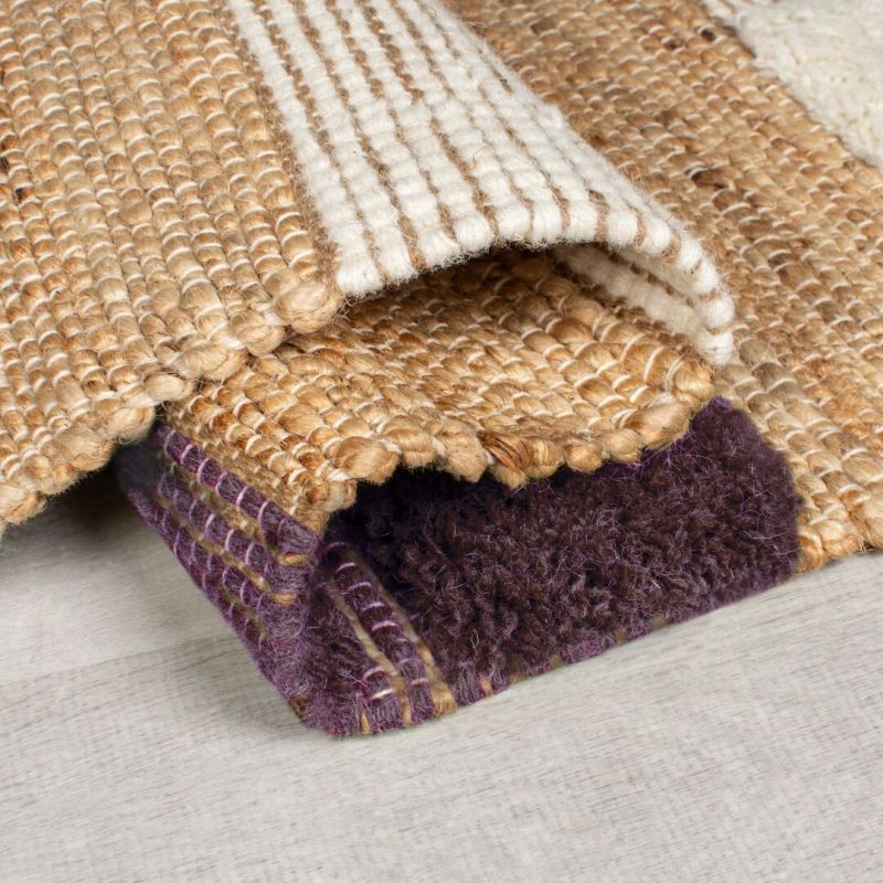 Tapis en jute à reliefs beige et violet Medina 