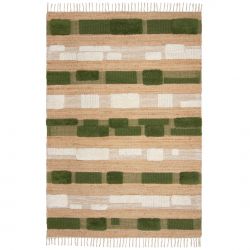 Tapis en jute à reliefs beige et vert Medina