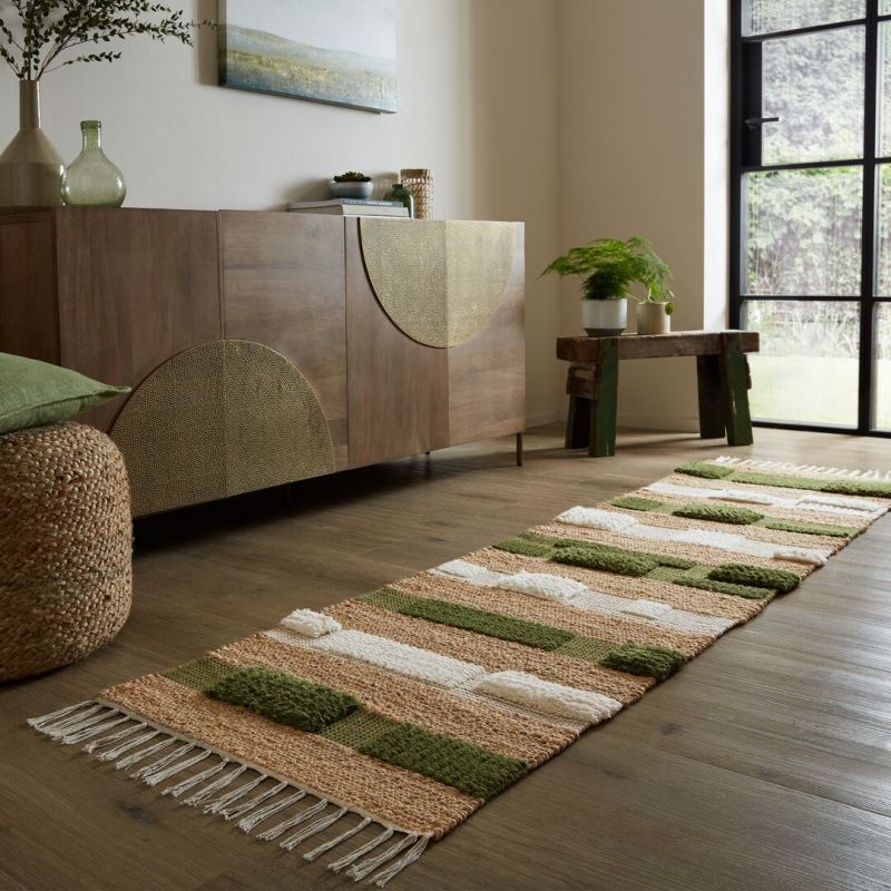 Tapis en jute à reliefs beige et vert Medina