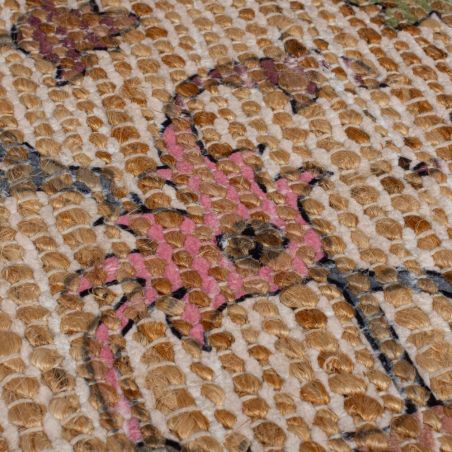 Tapis en jute motif floral rose Celine détail