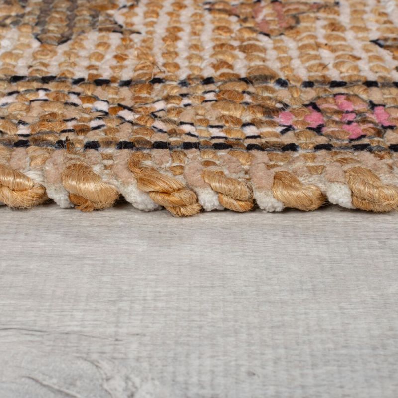 Tapis en jute motif floral rose Celine bordure