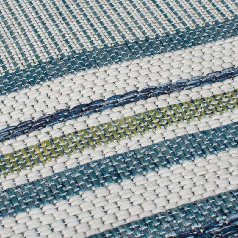 Tapis exterieur motifs rayures bleues motifs