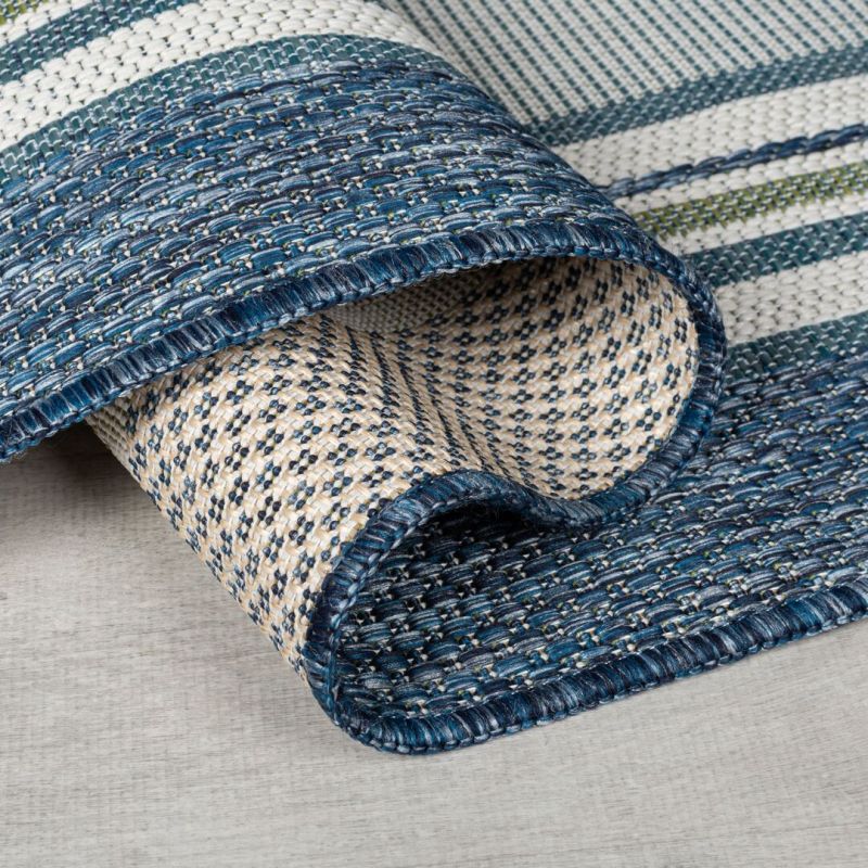 Tapis exterieur motifs rayures bleues dos