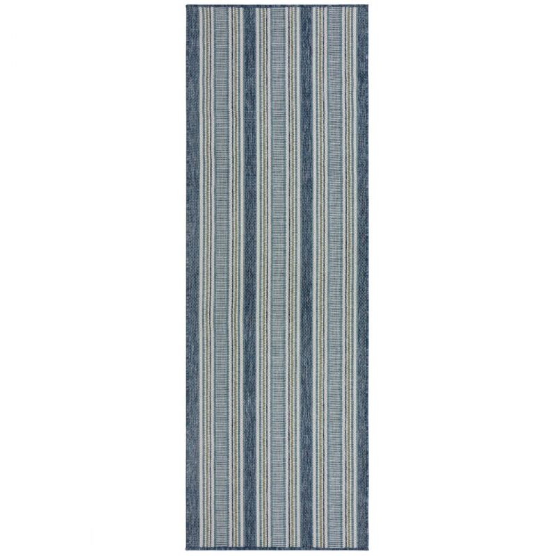 Tapis exterieur motifs rayures bleues  couloir