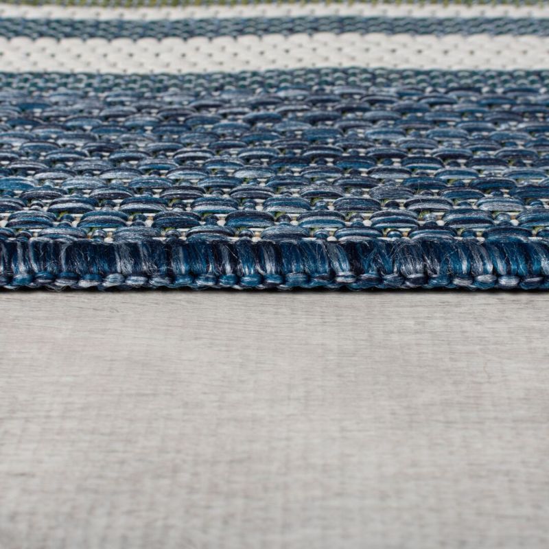 Tapis exterieur motifs rayures bleues epaisseur