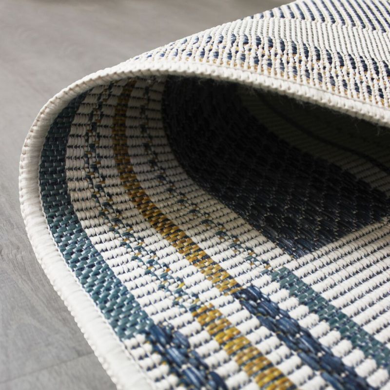 Tapis exterieur géométrique bleu et jaune Rosco dos