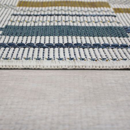 Tapis exterieur géométrique bleu et jaune Rosco epaisseur Tapis exterieur géométrique bleu et jaune Rosco epaisseur