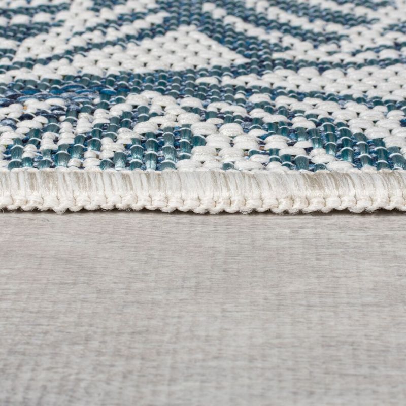 Tapis exterieur motifs floral bleu Bella epaisseur