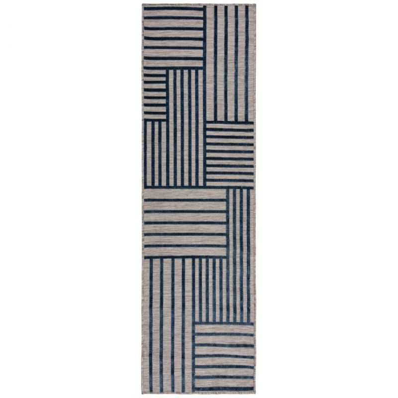 Tapis exterieur motifs géométriques bleus Vigo runner