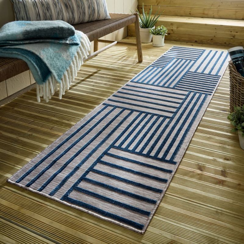 Tapis exterieur motifs géométriques bleus Vigo