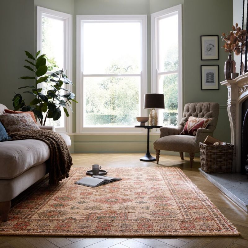 Tapis en jute motifs classiques rouge Lana salon