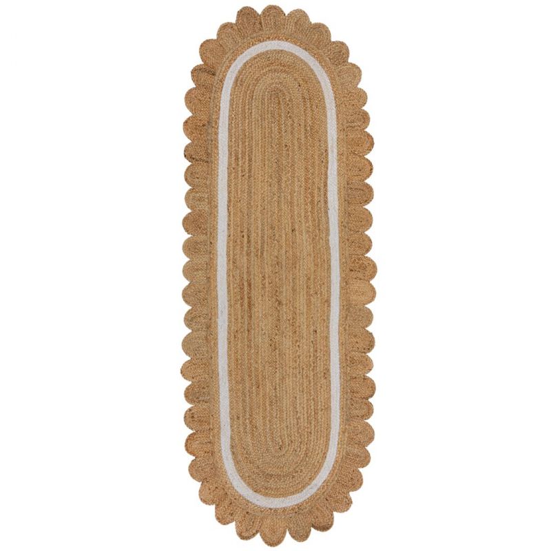 Tapis de couloir forme originale en jute beige et blanc Grace