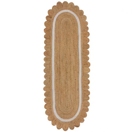 Tapis de couloir forme originale en jute beige et blanc Grace
