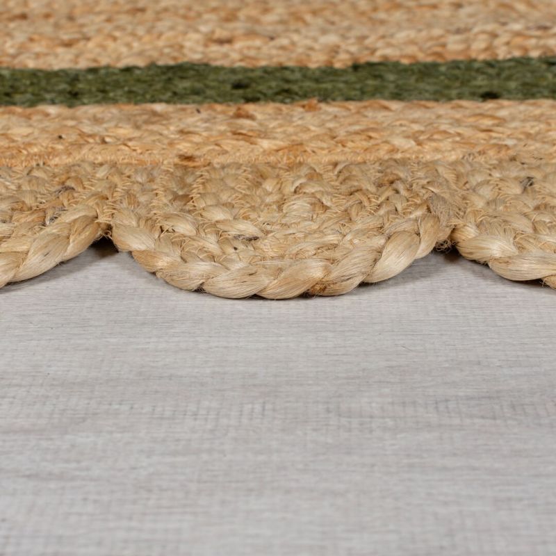 Tapis forme originale en jute beige et vert Grace epaisseur
