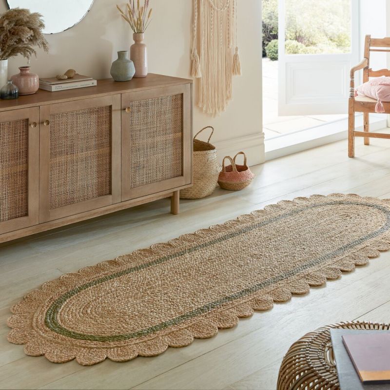 Tapis forme originale en jute beige et vert Grace runner