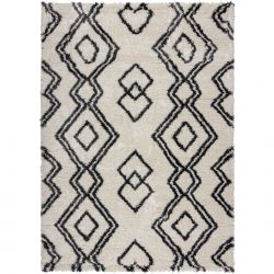 Tapis shaggy épais motifs berberes noir et ivoire Atlas