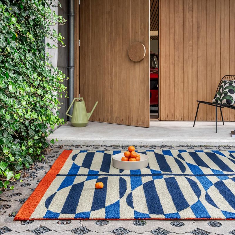Tapis d'extérieur Bleu et Blanc Stripy Stem