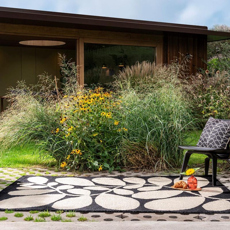 Tapis d'extérieur noir et blanc Sycamore exterieur