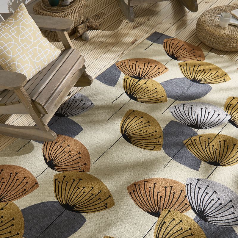 Tapis d'extérieur Dandelions clocks ocre et argent motif