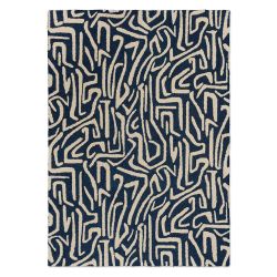 Tapis exterieur en PET recyclé graphique bleu Melodic
