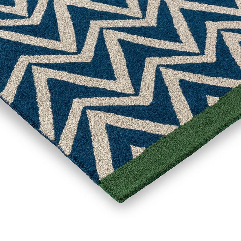 Tapis exterieur interieur en PET recyclé bleu Dhurrie epaisseur
