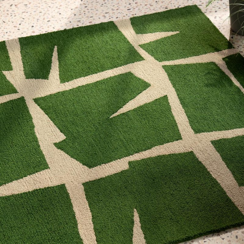 Tapis exterieur interieur en PET recyclé vert Moqui motif
