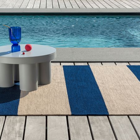 Tapis exterieur interieur en PET recyclé bleu Dhurrie ambiance Tapis exterieur interieur en PET recyclé bleu Dhurrie ambiance