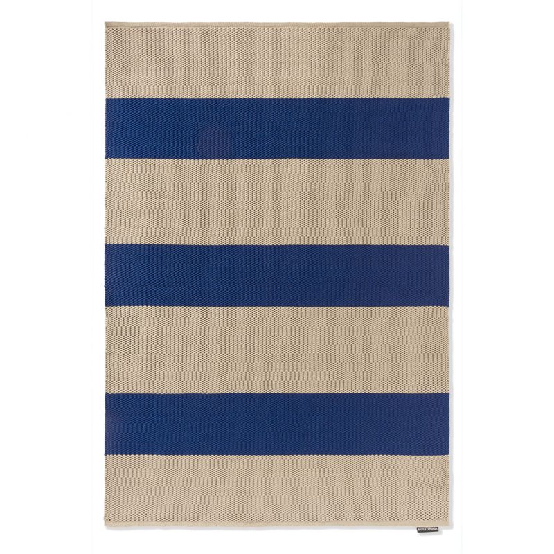 Tapis exterieur interieur en PET recyclé bleu Dhurrie