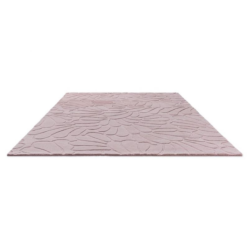 Tapis haut de gamme en laine motif floral rose à plat