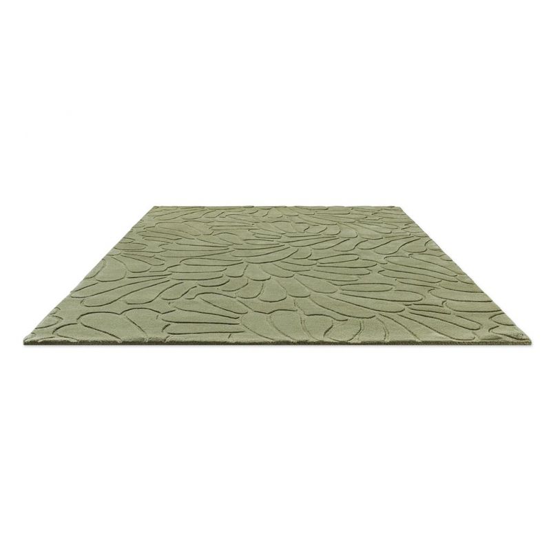Tapis haut de gamme en laine motif floral vert à plat