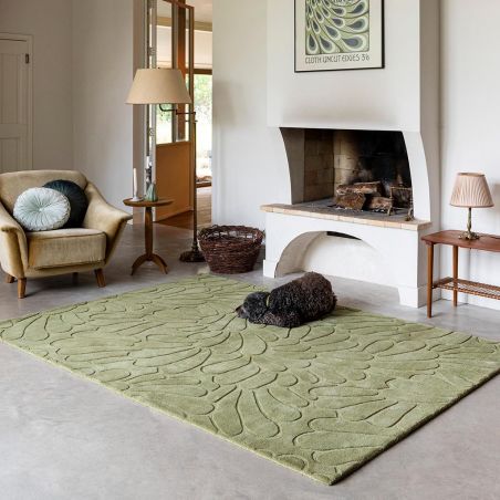 Tapis haut de gamme en laine motif floral vert ambiance Tapis haut de gamme en laine motif floral vert ambiance