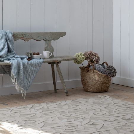 Tapis haut de gamme en laine motif végétal gris Tapis haut de gamme en laine motif végétal gris