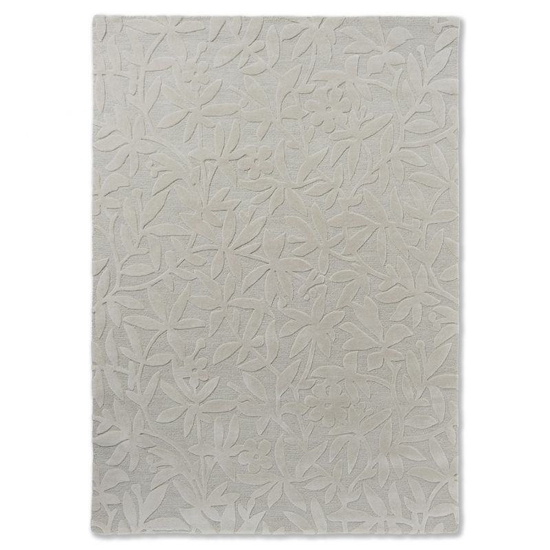 Tapis haut de gamme en laine motif végétal gris