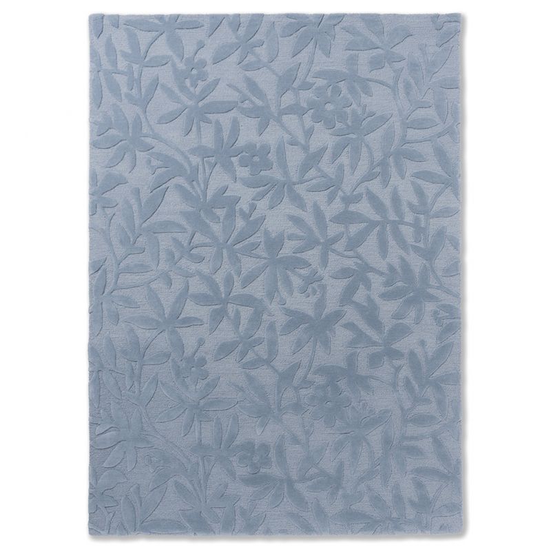 Tapis haut de gamme en laine motif végétal bleu