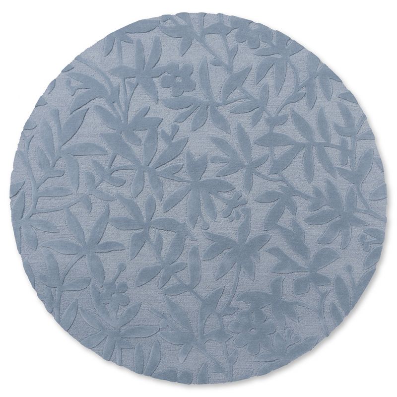 Tapis haut de gamme en laine motif végétal bleu