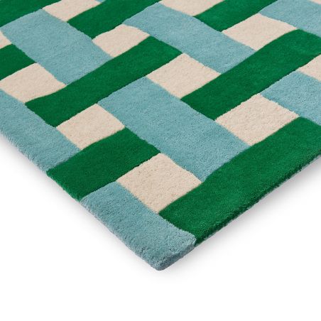 Tapis haut de gamme en pure laine Basket Weave vert Harlequin détail angle Tapis haut de gamme en pure laine Basket Weave vert Harlequin détail angle