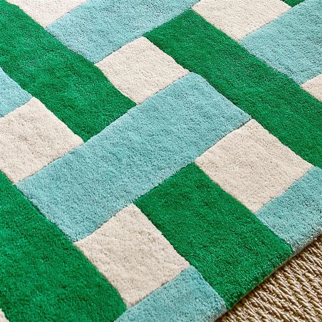 Tapis haut de gamme en pure laine Basket Weave vert Harlequin détail matière Tapis haut de gamme en pure laine Basket Weave vert Harlequin détail matière