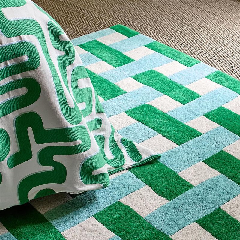 Tapis haut de gamme en pure laine Basket Weave vert Harlequin détail couleur