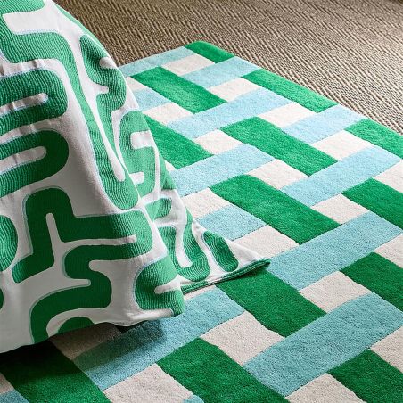 Tapis haut de gamme en pure laine Basket Weave vert Harlequin détail couleur Tapis haut de gamme en pure laine Basket Weave vert Harlequin détail couleur