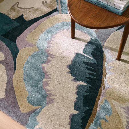 Tapis haut de gamme en laine et viscose Calathea pastel Harlequin détail matiere Tapis haut de gamme en laine et viscose Calathea pastel Harlequin détail matiere