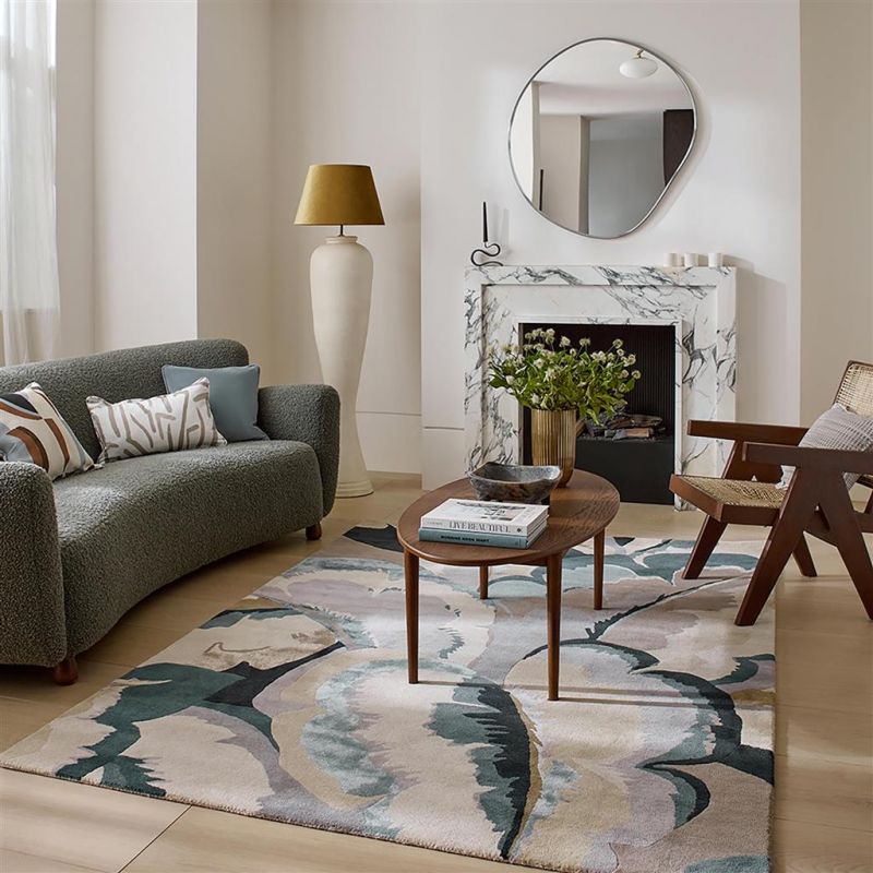 Tapis haut de gamme en laine et viscose Calathea pastel Harlequin ambiance