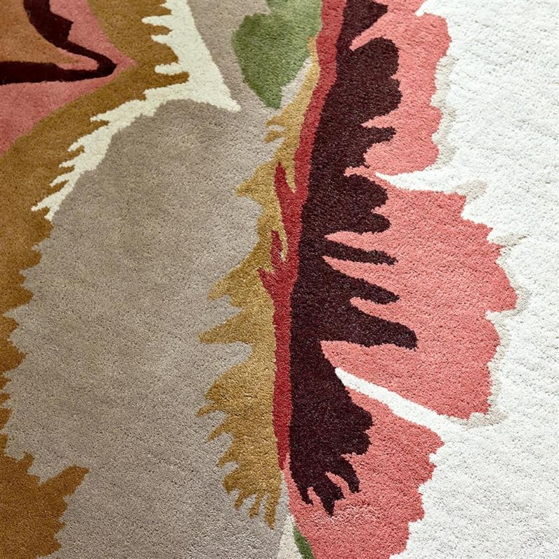 Tapis haut de gamme en laine et viscose Calathea terracotta Harlequin detail couleurs