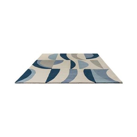 Tapis haut de gamme en laine Torillo bleu Harlequin detail à plat Tapis haut de gamme en laine Torillo bleu Harlequin detail à plat